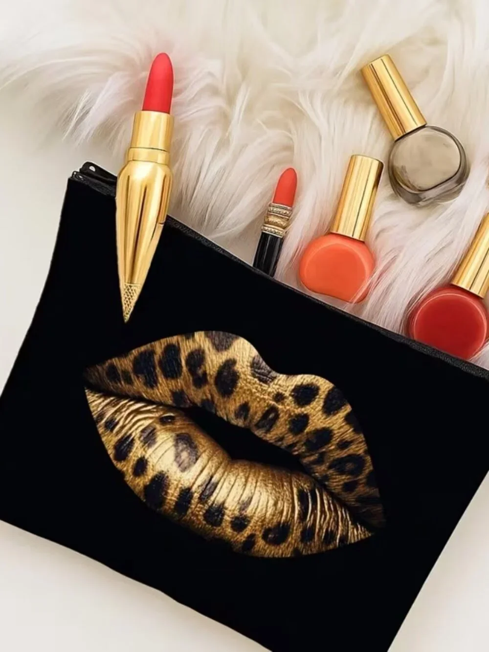 Leopard Print Lip Cosmetic Bag